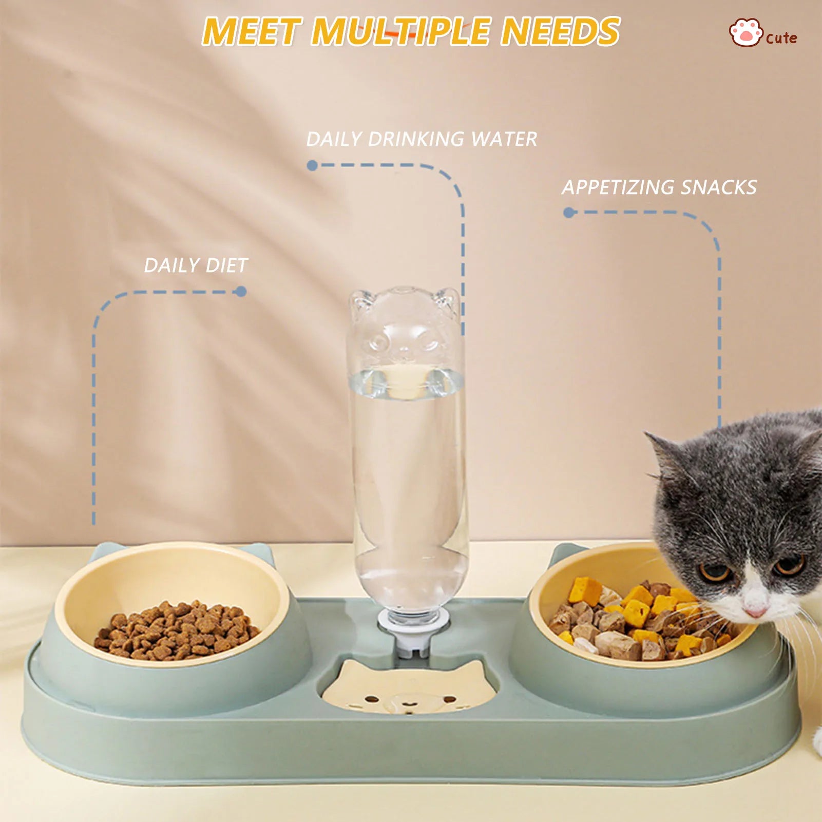 Fontaine-Gamelle Duo Pawtique — Distributeur d'Eau et Croquettes