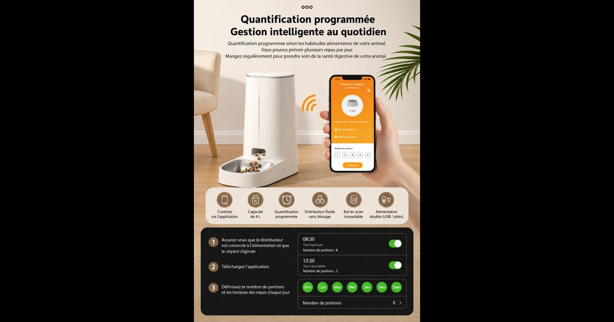 Distributeur intelligent pour animaux connecté